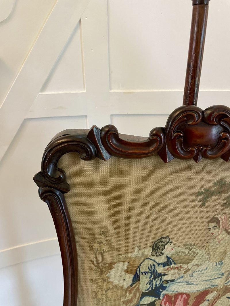 Antique Victorian Quality Carved Rosewood Pole Screen - Image 4